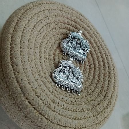 Oxidized Silver Radha-Krishna Boat Pendant1 piece