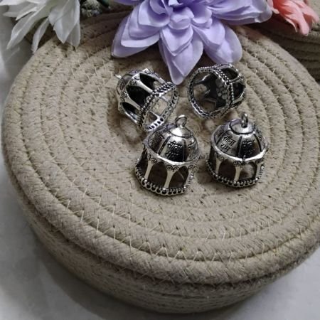 Sita Ram Inscribed Oxidized Silver Jhumka Bases - 1 Pair