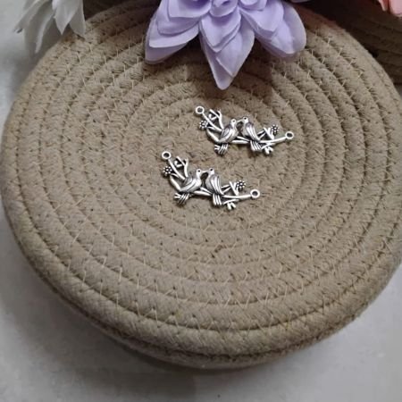 Oxidized Silver Twin Bird Branch Connector Pendants (Pair)​